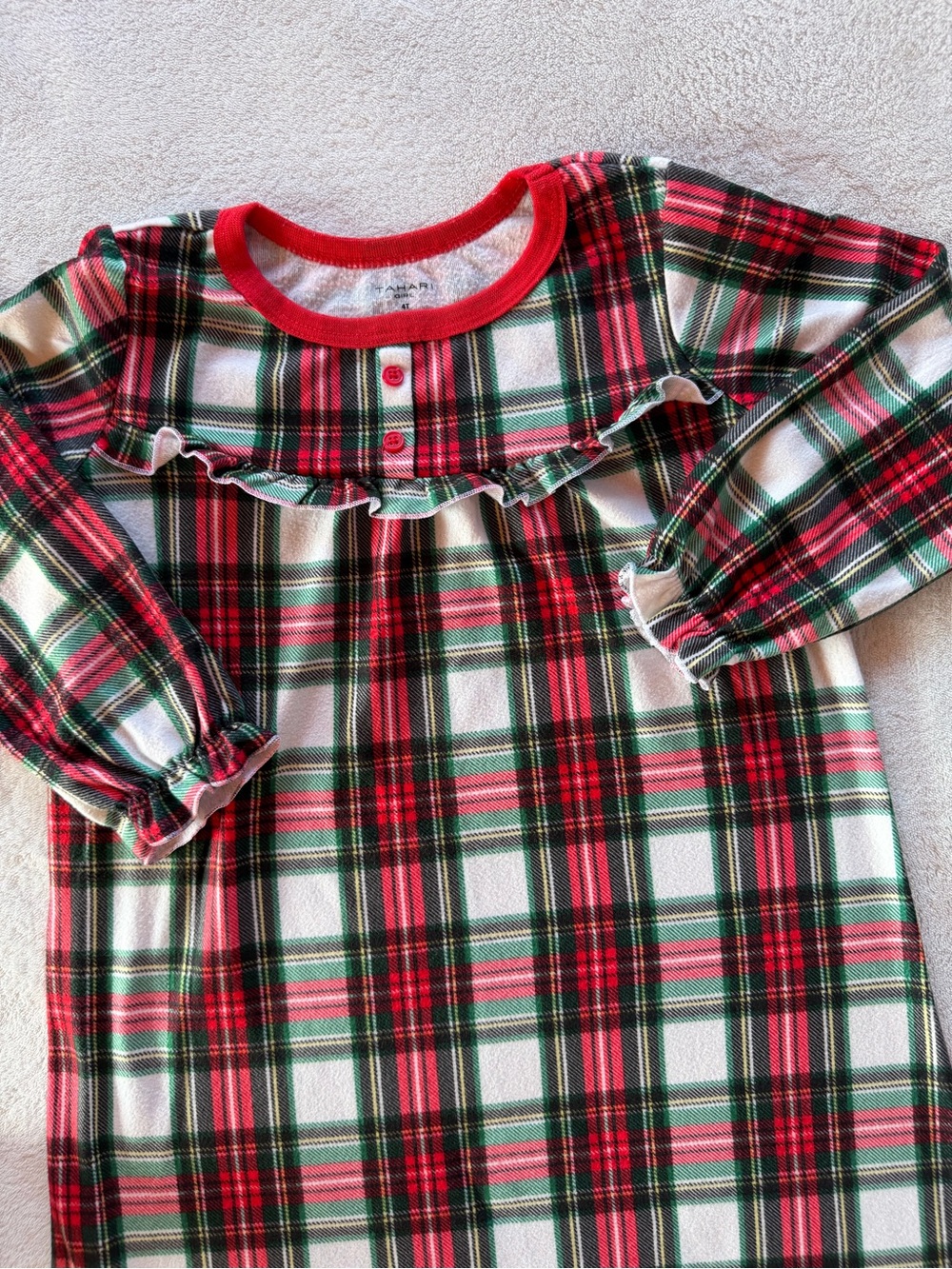 Tahari Red & Green Plaid Ruffle-Yoke Long Sleeve Nightgown Size 4T - Picture 2 of 4